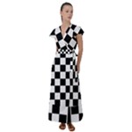 Chess Board Background Design Flutter Sleeve Maxi Dress