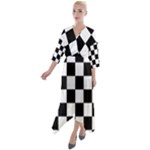Chess Board Background Design Quarter Sleeve Wrap Front Maxi Dress