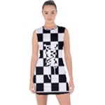Chess Board Background Design Lace Up Front Bodycon Dress