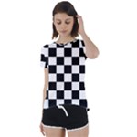 Chess Board Background Design Short Sleeve Open Back T-Shirt