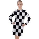 Chess Board Background Design Long Sleeve Hoodie Dress