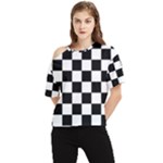 Chess Board Background Design One Shoulder Cut Out T-Shirt