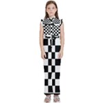 Chess Board Background Design Kids  Sleeveless Ruffle Edge Band Collar Chiffon One Piece