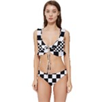 Chess Board Background Design Low Cut Ruffle Edge Bikini Set