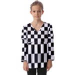 Chess Board Background Design Kids  V Neck Casual Top