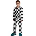Chess Board Background Design Kids  Long Sleeve Velvet Pajamas Set