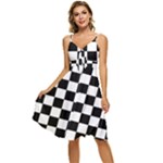 Chess Board Background Design Sleeveless Tie Front Chiffon Dress