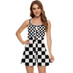 Chess Board Background Design Ruffle Edge Bra Cup Chiffon Mini Dress
