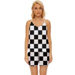 Chess Board Background Design V-Neck Satin Pajamas Set