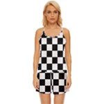 Chess Board Background Design Satin Pajama Short Set
