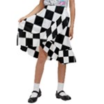 Chess Board Background Design Kids  Ruffle Flared Wrap Midi Skirt
