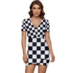 Chess Board Background Design Low Cut Cap Sleeve Mini Dress