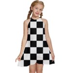 Chess Board Background Design Kids  Halter Collar Waist Tie Chiffon Dress