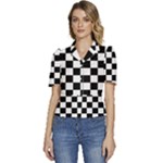 Chess Board Background Design Puffed Short Sleeve Button Up Jacket