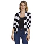 Chess Board Background Design Women s Draped Front 3/4 Sleeve Shawl Collar Jacket
