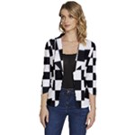 Chess Board Background Design Women s One-Button 3/4 Sleeve Short Jacket
