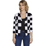 Chess Board Background Design Women s Casual 3/4 Sleeve Spring Jacket