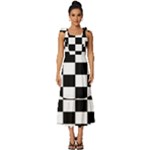 Chess Board Background Design Tie-Strap Tiered Midi Chiffon Dress