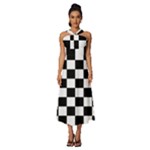 Chess Board Background Design Sleeveless Cross Front Cocktail Midi Chiffon Dress