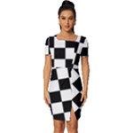 Chess Board Background Design Fitted Knot Split End Bodycon Dress