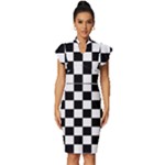 Chess Board Background Design Vintage Frill Sleeve V-Neck Bodycon Dress
