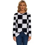 Chess Board Background Design Long Sleeve Crew Neck Pullover Top