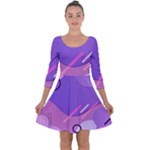 Hand Drawn Abstract Organic Shapes Background Quarter Sleeve Skater Dress
