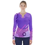 Hand Drawn Abstract Organic Shapes Background V-Neck Long Sleeve Top