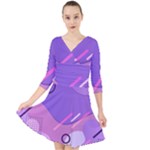 Hand Drawn Abstract Organic Shapes Background Quarter Sleeve Front Wrap Dress