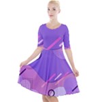 Hand Drawn Abstract Organic Shapes Background Quarter Sleeve A-Line Dress