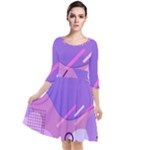 Hand Drawn Abstract Organic Shapes Background Quarter Sleeve Waist Band Dress