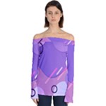 Hand Drawn Abstract Organic Shapes Background Off Shoulder Long Sleeve Top
