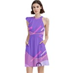 Hand Drawn Abstract Organic Shapes Background Cocktail Party Halter Sleeveless Dress With Pockets