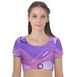 Hand Drawn Abstract Organic Shapes Background Velvet Short Sleeve Crop Top 