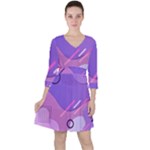 Hand Drawn Abstract Organic Shapes Background Quarter Sleeve Ruffle Waist Dress