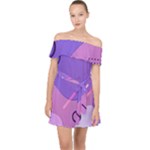 Hand Drawn Abstract Organic Shapes Background Off Shoulder Chiffon Dress