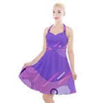 Hand Drawn Abstract Organic Shapes Background Halter Party Swing Dress 
