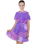 Hand Drawn Abstract Organic Shapes Background Short Sleeve Shoulder Cut Out Dress 