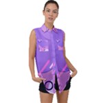 Hand Drawn Abstract Organic Shapes Background Sleeveless Chiffon Button Shirt