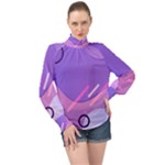 Hand Drawn Abstract Organic Shapes Background High Neck Long Sleeve Chiffon Top