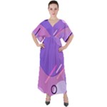 Hand Drawn Abstract Organic Shapes Background V-Neck Boho Style Maxi Dress