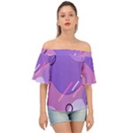 Hand Drawn Abstract Organic Shapes Background Off Shoulder Short Sleeve Top