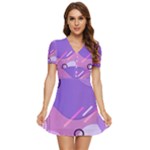 Hand Drawn Abstract Organic Shapes Background V-Neck High Waist Chiffon Mini Dress