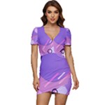 Hand Drawn Abstract Organic Shapes Background Low Cut Cap Sleeve Mini Dress