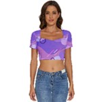 Hand Drawn Abstract Organic Shapes Background Short Sleeve Square Neckline Crop Top 