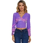 Hand Drawn Abstract Organic Shapes Background Long Sleeve V-Neck Top