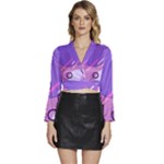 Hand Drawn Abstract Organic Shapes Background Long Sleeve Tie Back Satin Wrap Top