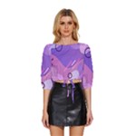 Hand Drawn Abstract Organic Shapes Background Mid Sleeve Drawstring Hem Top