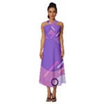 Hand Drawn Abstract Organic Shapes Background Sleeveless Cross Front Cocktail Midi Chiffon Dress