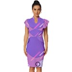 Hand Drawn Abstract Organic Shapes Background Vintage Frill Sleeve V-Neck Bodycon Dress